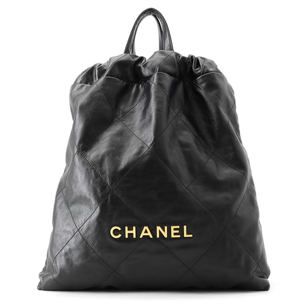 Chanel Backpack, 22 Large, Shiny Calf Leather AS3313, CHANEL Handbag, Black, ...